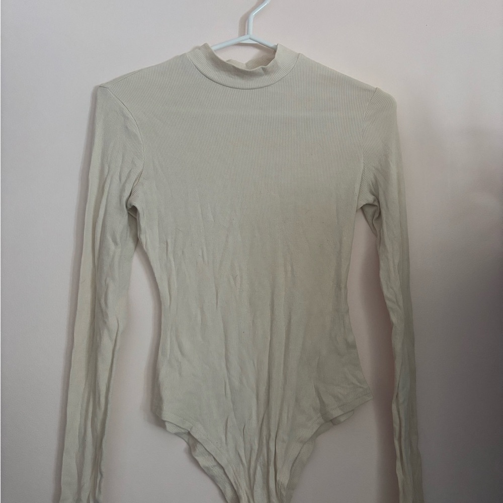 Long-Sleeve Bodysuit in Light Cream